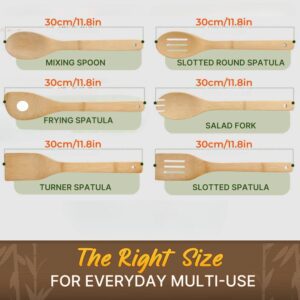 JEYGO Bamboo Cooking Utensil Set, featuring five eco-friendly bamboo kitchen tools stored in a convenient bamboo stand, perfect for all your cooking needs.