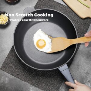 JEYGO Bamboo Cooking Utensil Set, featuring five eco-friendly bamboo kitchen tools stored in a convenient bamboo stand, perfect for all your cooking needs.