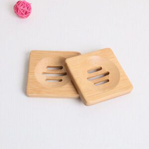 JEYGO bamboo soap tray for shower use, square design with drainage slots to keep bar soap dry.