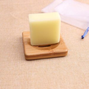 JEYGO bamboo soap tray for shower use, square design with drainage slots to keep bar soap dry.