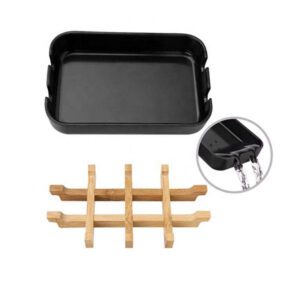 JEYGO bamboo soap dish with detachable wooden grid, designed to keep soap dry and extend soap life.