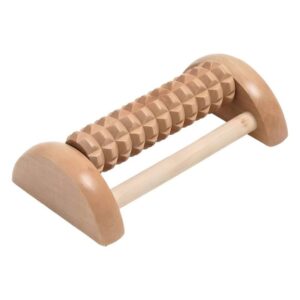 JEYGO wooden foot massager with textured roller for targeted sole stimulation.