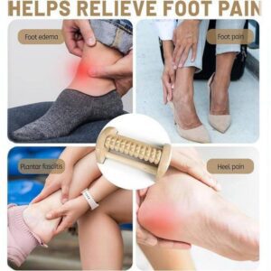 JEYGO wooden foot massager with textured roller for targeted sole stimulation.