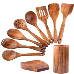 JEYGO Wooden Cooking Utensil Set, perfect for your kitchen with ergonomic wooden handles and durable wooden spoons.