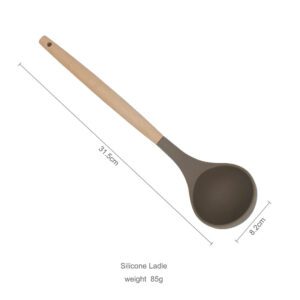 JEYGO silicone soup spoon with wooden handle, designed for non-stick cookware and everyday kitchen use.