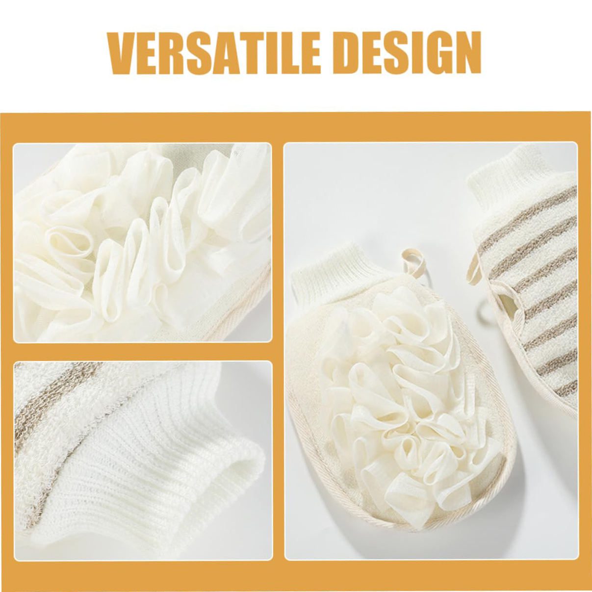 JEYGO exfoliating mitts featuring dual-texture design, suitable for spa scrubbing and daily body cleansing routines.