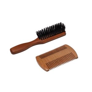JEYGO beard comb and grooming brush set made of wood and boar bristles, designed for beard shaping, hair combing, and everyday grooming.