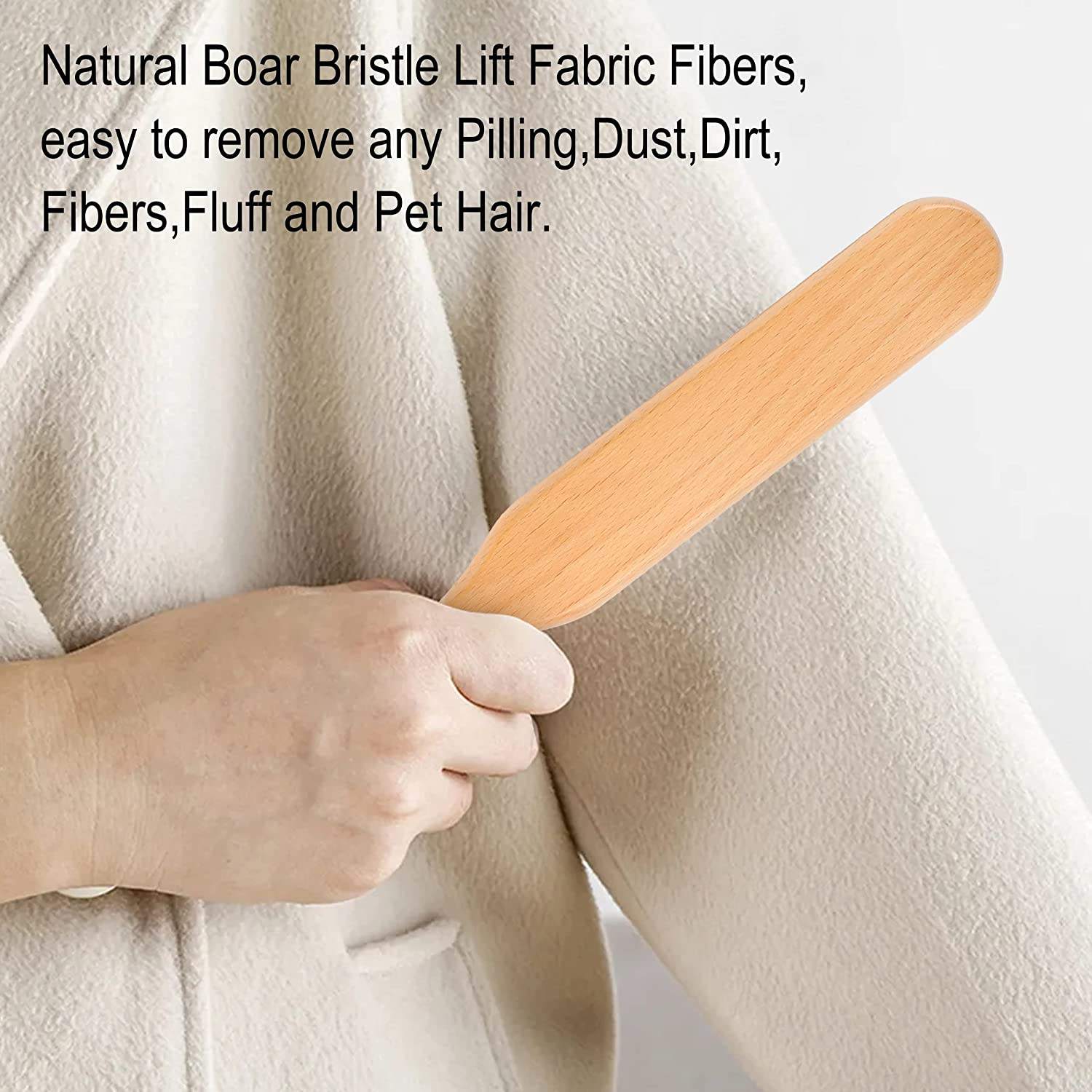 JEYGO clothes brush with wooden handle and mixed bristles, designed for gentle and effective clothing cleaning.