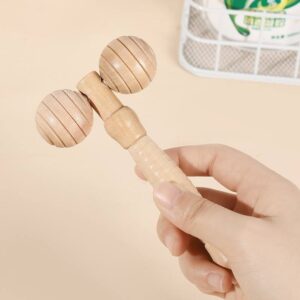 JEYGO wooden facial roller massager with dual rolling heads for targeted massage and relaxation.