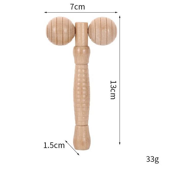 JEYGO wooden facial roller massager with dual rolling heads for targeted massage and relaxation.