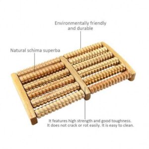 JEYGO wooden foot massage roller with multiple rotating rollers for deep foot stimulation.