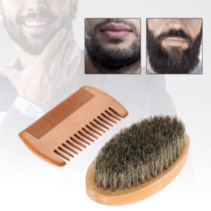 JEYGO wood beard brush made with natural boar bristles, designed for beard grooming and traditional shaving routines.