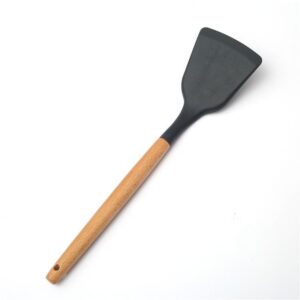 JEYGO silicone slotted spoon with wooden handle, designed for everyday cooking and non-stick cookware.