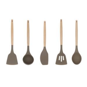 JEYGO silicone kitchen spatula with wooden handle, designed for non-stick cookware and modern kitchens.