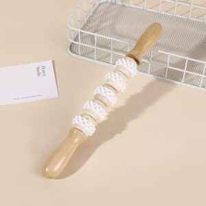 JEYGO wooden massage roller stick with rotating textured wheels, designed for muscle relaxation and daily body massage use.