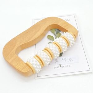JEYGO wooden trigger point massager with rolling nodes for targeted muscle relaxation.
