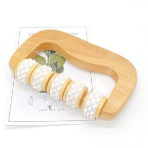 JEYGO wooden trigger point massager with rolling nodes for targeted muscle relaxation.