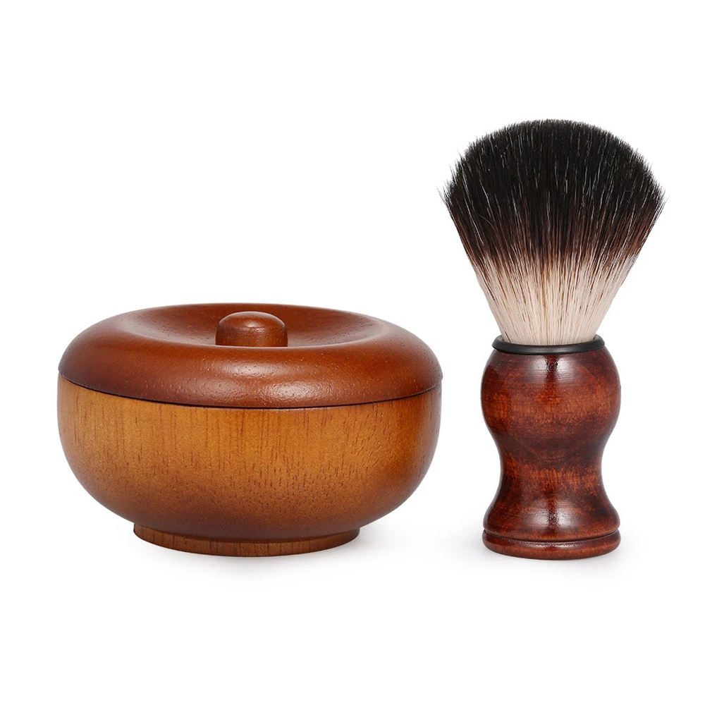 JEYGO barbershop shaving brush set with wooden bowl and soft bristles, designed for classic wet shaving routines.