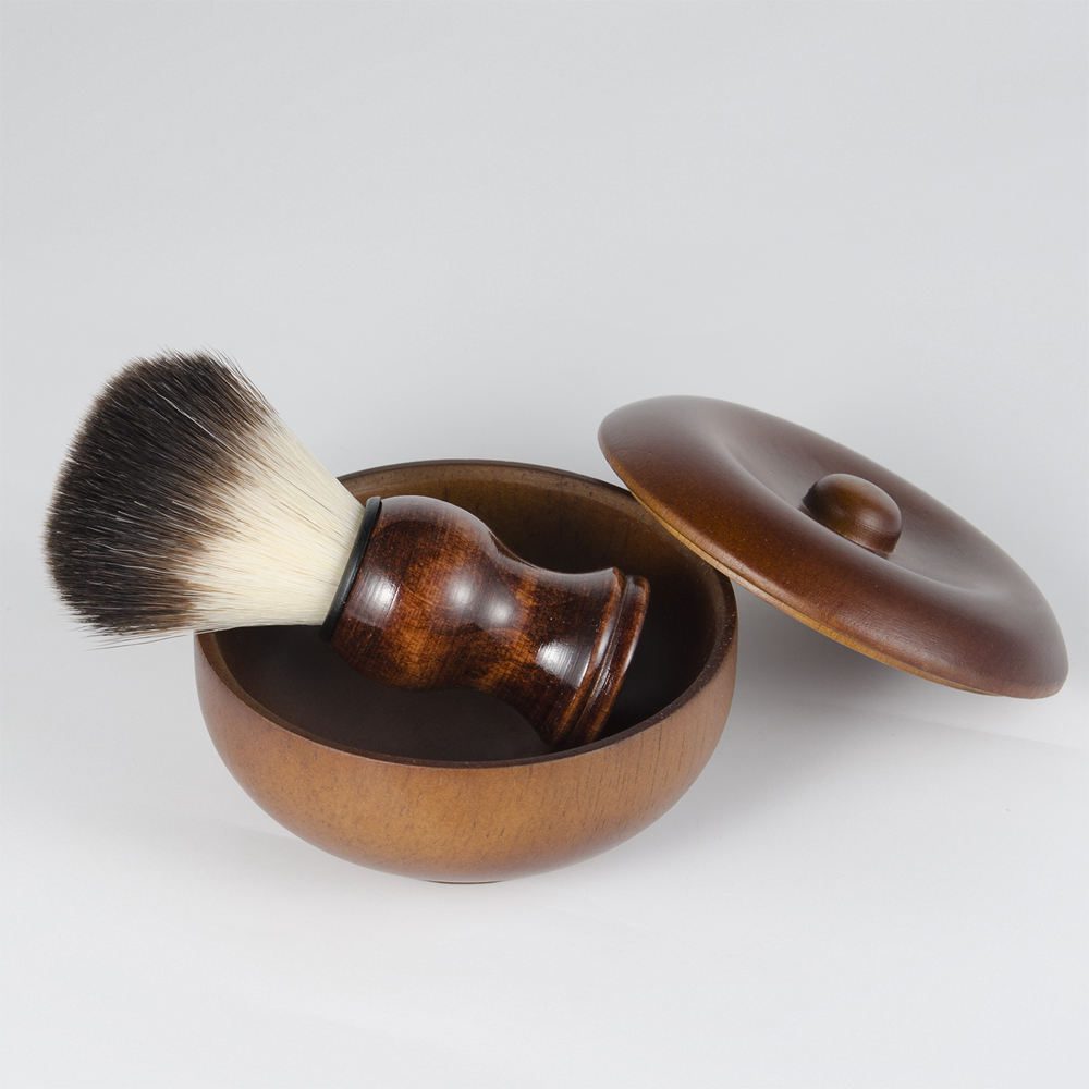JEYGO barbershop shaving brush set with wooden bowl and soft bristles, designed for classic wet shaving routines.