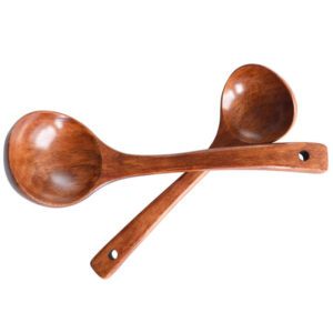JEYGO wooden soup spoon made from solid natural wood, suitable for everyday cooking and dining use.