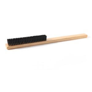 Long-handled brush with wooden handle and black bristles, shoe cleaning brush for removing dust and dirt from shoes.