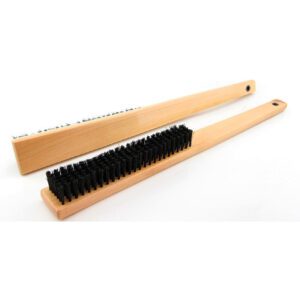 Long-handled brush with wooden handle and black bristles, shoe cleaning brush for removing dust and dirt from shoes.