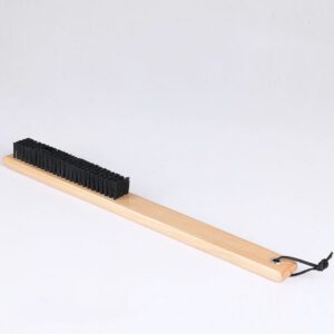 Long-handled brush with wooden handle and black bristles, shoe cleaning brush for removing dust and dirt from shoes.