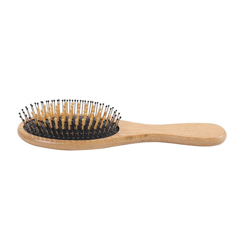 Wooden paddle hair brush with rubber cushion base, designed for daily scalp massage and smooth brushing.