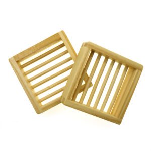 JEYGO square bamboo soap dish with raised rods for efficient drainage and natural bathroom storage.