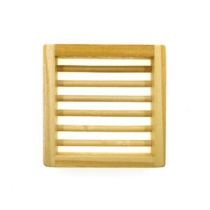 JEYGO square bamboo soap dish with raised rods for efficient drainage and natural bathroom storage.