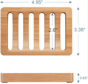 JEYGO bamboo soap dish with carved drainage slots, designed to keep soap dry and organized.