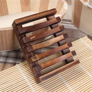 JEYGO wooden bamboo soap dish with slatted structure, designed for effective drainage and natural bathroom styling.