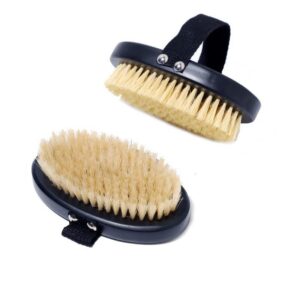 A sleek bath brush with handle, designed for exfoliating dry skin and promoting smooth, healthy skin.
