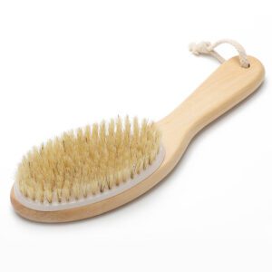 Oval-Shaped Wooden Body bath brush with handle Boar Bristle brush body wash for exfoliating