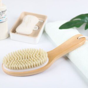 Oval-Shaped Wooden Body bath brush with handle Boar Bristle brush body wash for exfoliating