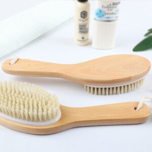 Oval-Shaped Wooden Body bath brush with handle Boar Bristle brush body wash for exfoliating