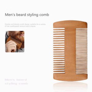 Dual-sided wooden hair comb with wide and fine teeth, compact pocket beard comb for grooming and styling.