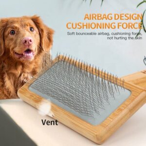 Wide dog pin brush with bamboo handle and stainless steel pins, designed for efficient daily grooming for dogs