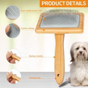Wide dog pin brush with bamboo handle and stainless steel pins, designed for efficient daily grooming for dogs
