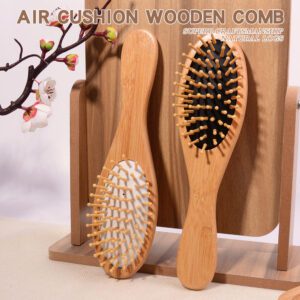 Bamboo scalp massage comb with air cushion and flexible airbag base for daily hair care.