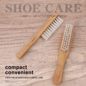 Wooden shoe cleaning brush with light bristles, handheld brush for shoe cleaning and gentle suede shoe brush use.