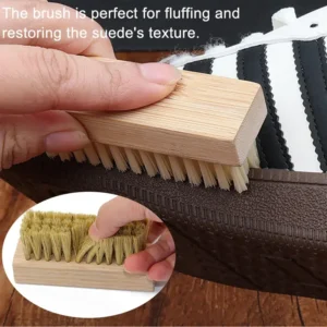 Three wooden horsehair shoe brush blocks in dark, tan, and white bristles, shoe cleaning brush and brush for shoe care.