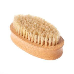 Beech wood nail cleaning brush with boar bristles for dust removal and nail care.