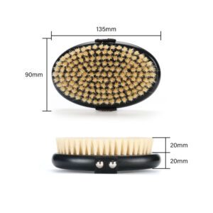 A wooden bristle brush designed for exfoliating the body, providing smooth, glowing skin through effective scrub action.