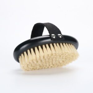 A wooden bristle brush designed for exfoliating the body, providing smooth, glowing skin through effective scrub action.