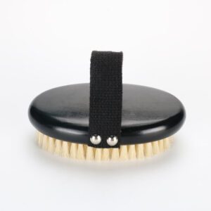 A wooden bristle brush designed for exfoliating the body, providing smooth, glowing skin through effective scrub action.