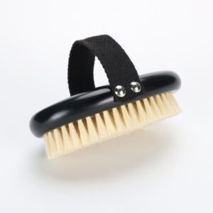A wooden bristle brush designed for exfoliating the body, providing smooth, glowing skin through effective scrub action.