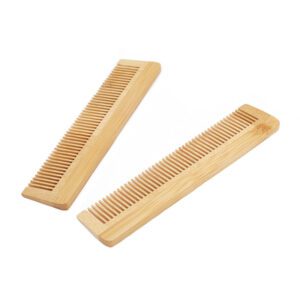 Bamboo wide tooth comb with smooth rounded teeth, lightweight tooth comb for gentle detangling and daily grooming.
