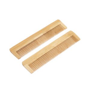 Bamboo wide tooth comb with smooth rounded teeth, lightweight tooth comb for gentle detangling and daily grooming.