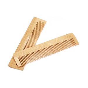 Bamboo wide tooth comb with smooth rounded teeth, lightweight tooth comb for gentle detangling and daily grooming.